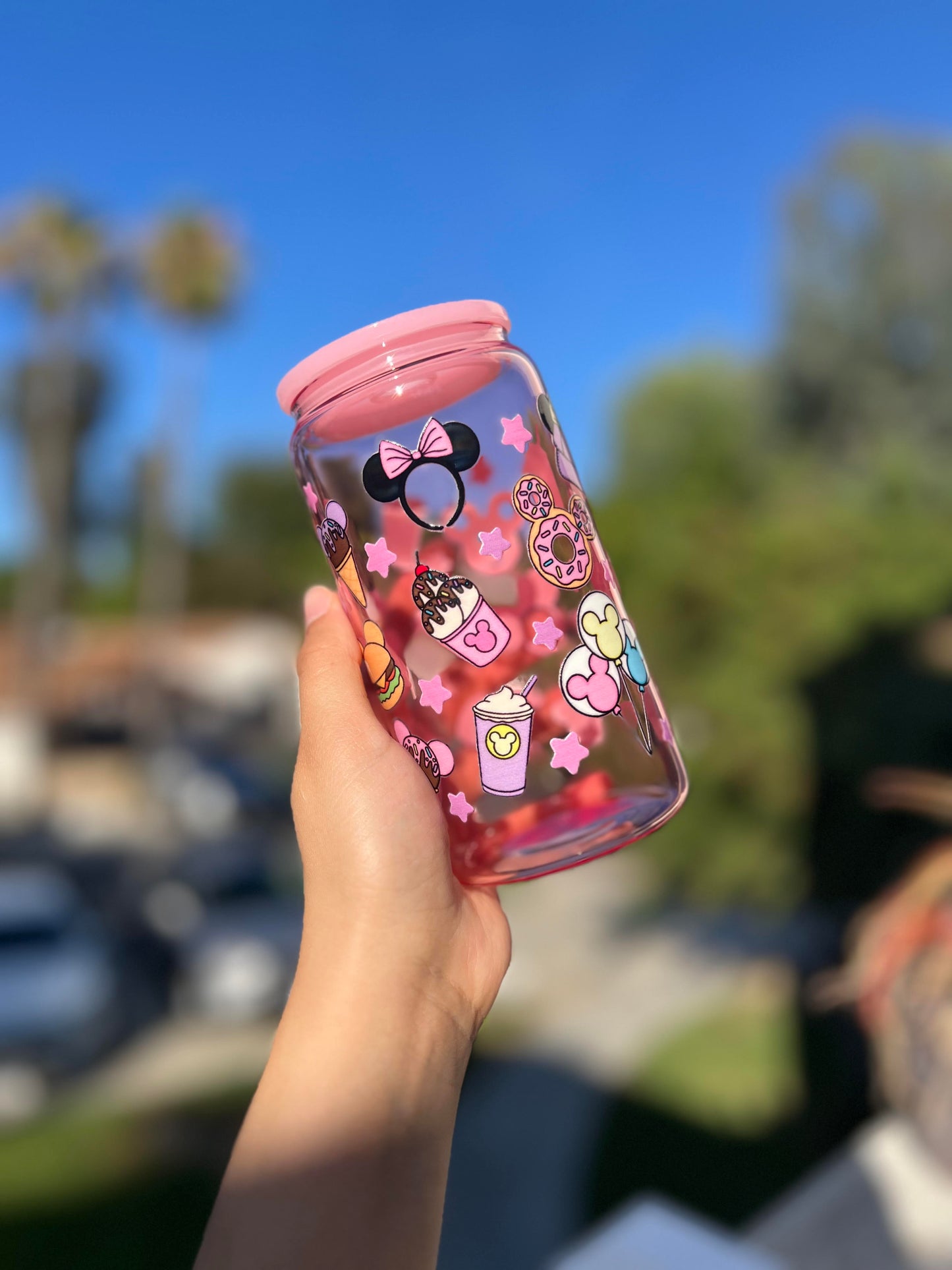 Jelly Glass Can 16oz Cup w Mouse Dessert Decal