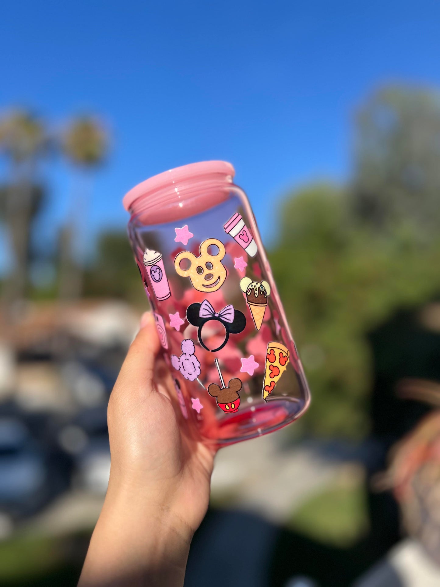 Jelly Glass Can 16oz Cup w Mouse Dessert Decal