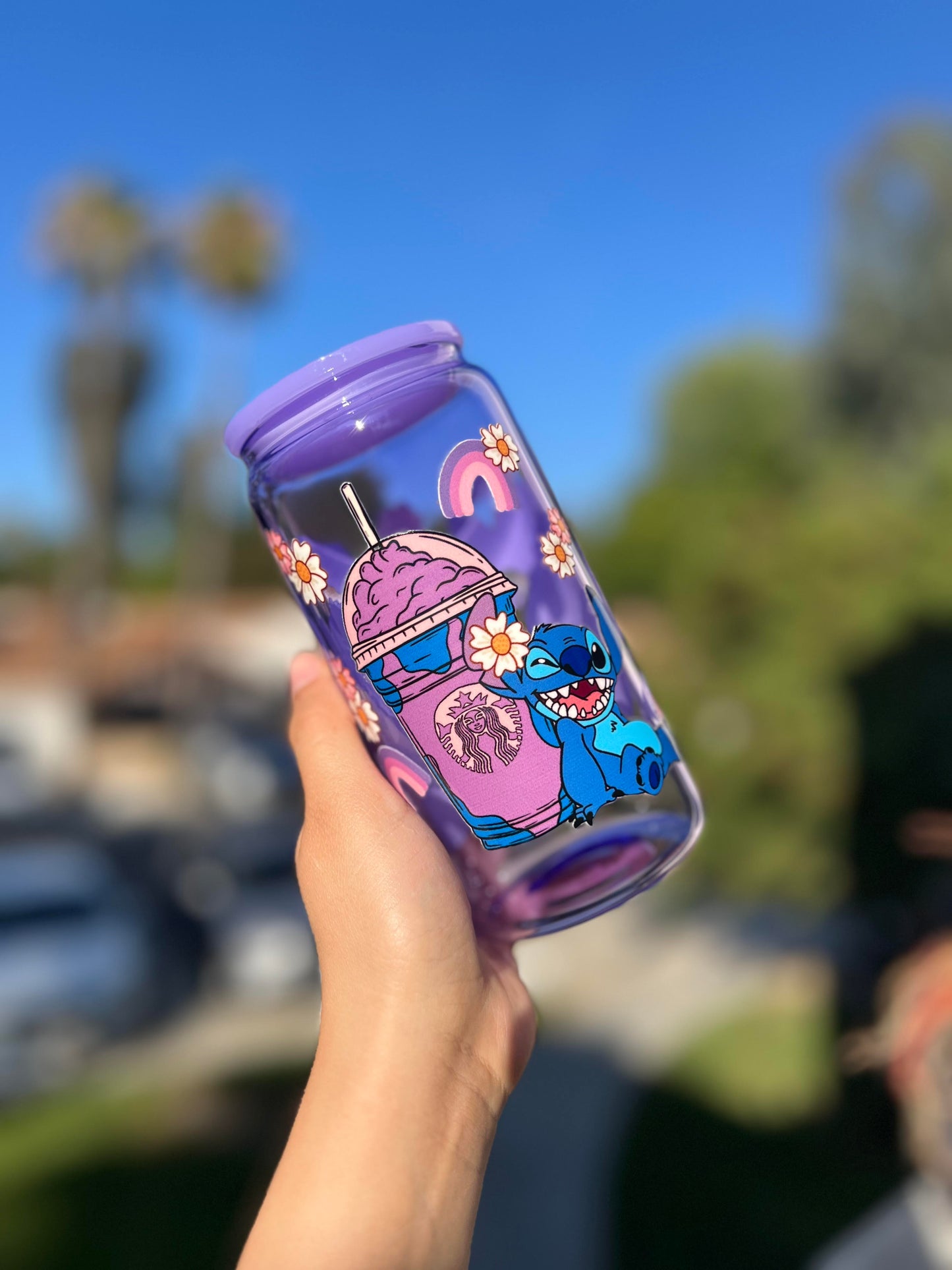 Jelly Glass Can 16oz Cup w Alien & Coffee Decal