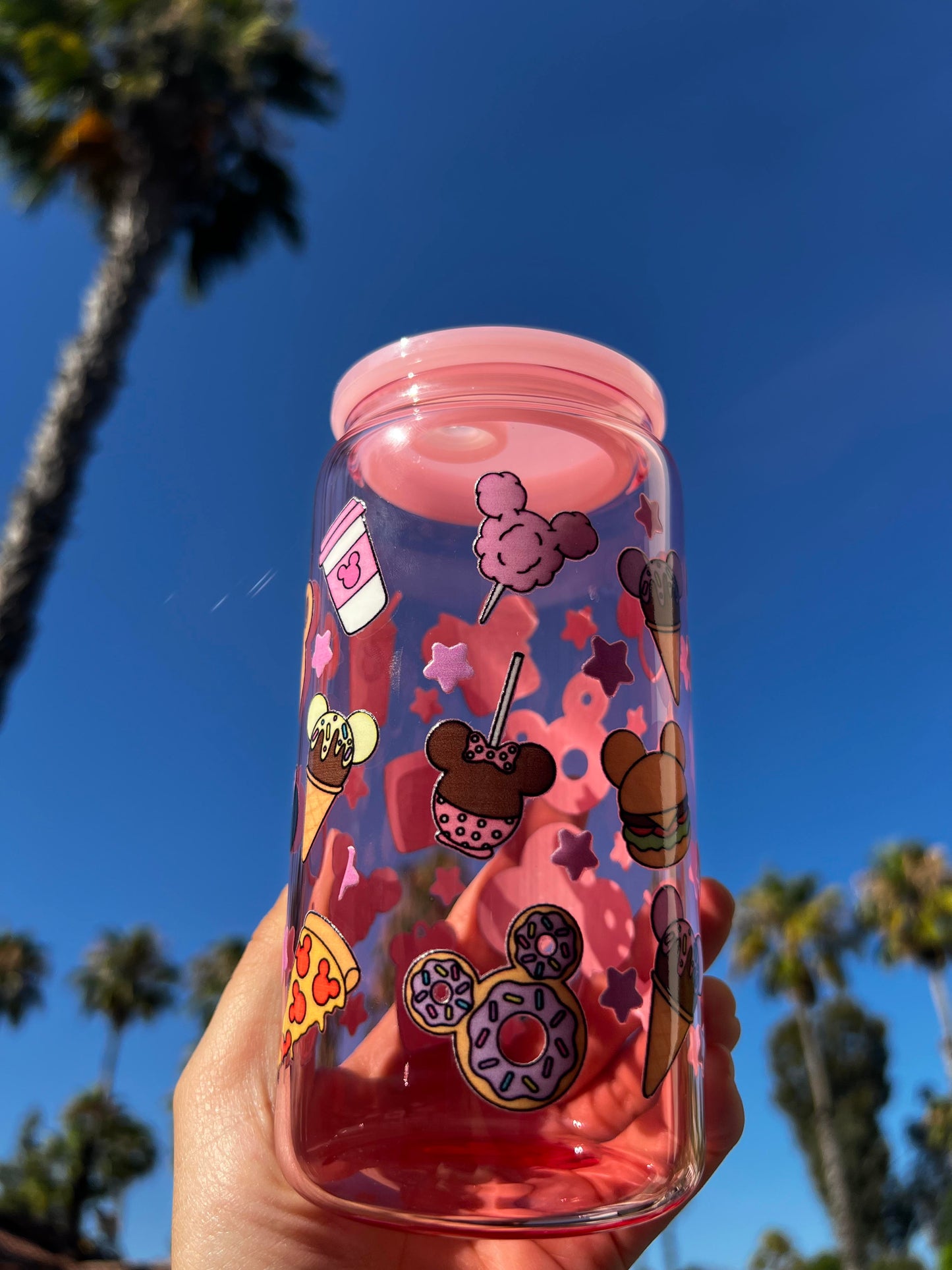 Jelly Glass Can 16oz Cup w Mouse Dessert Decal