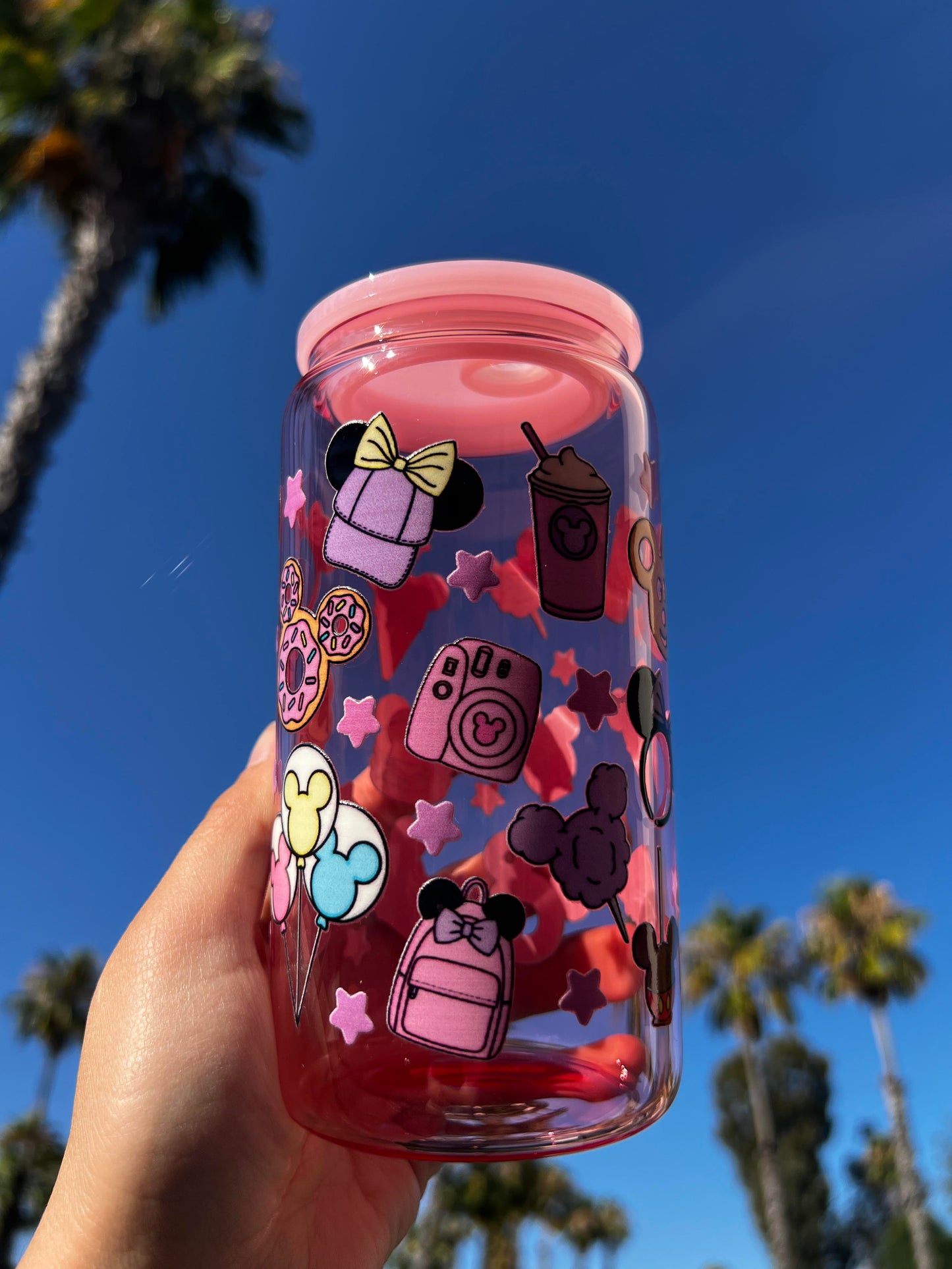 Jelly Glass Can 16oz Cup w Mouse Dessert Decal