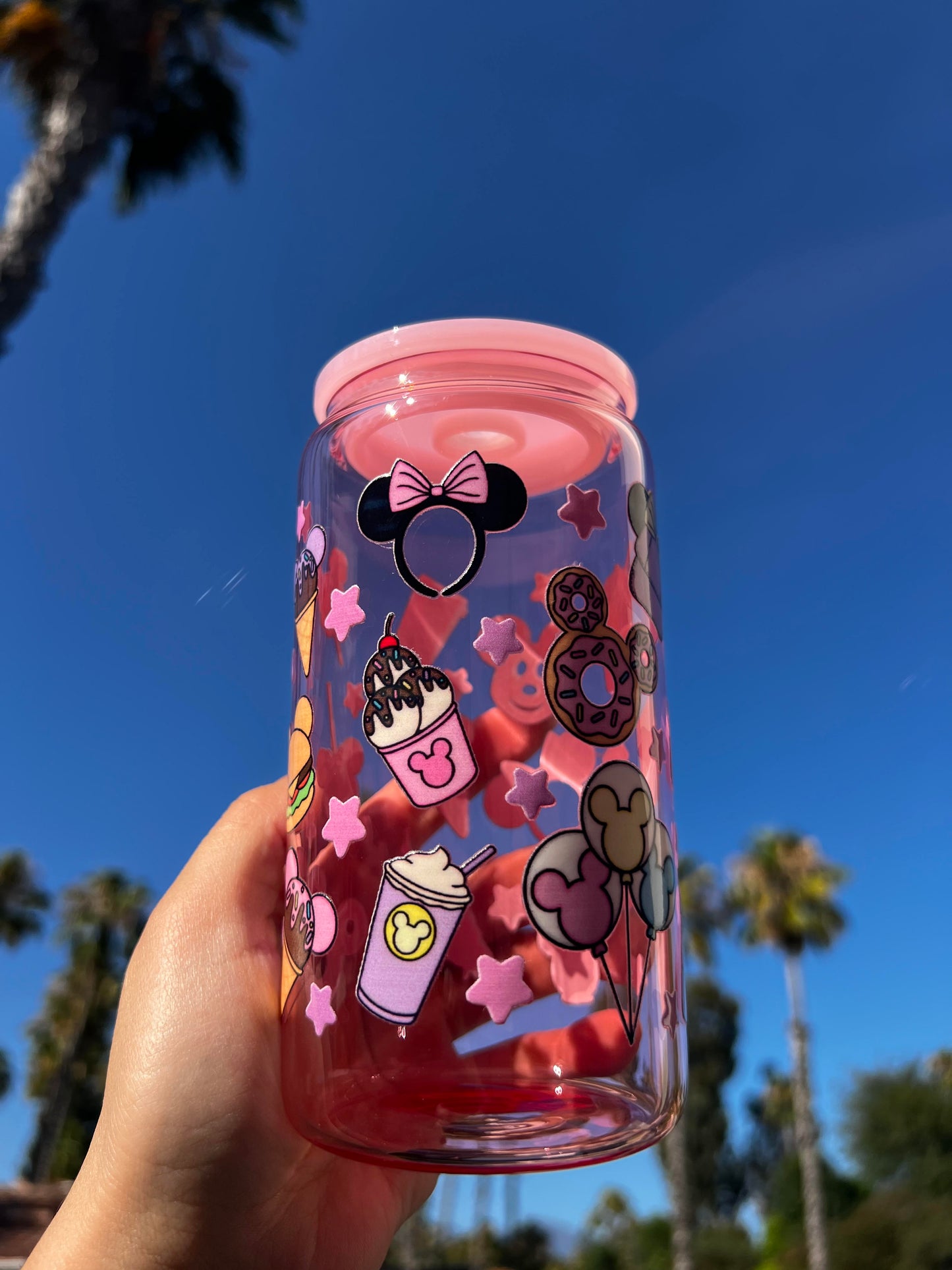 Jelly Glass Can 16oz Cup w Mouse Dessert Decal
