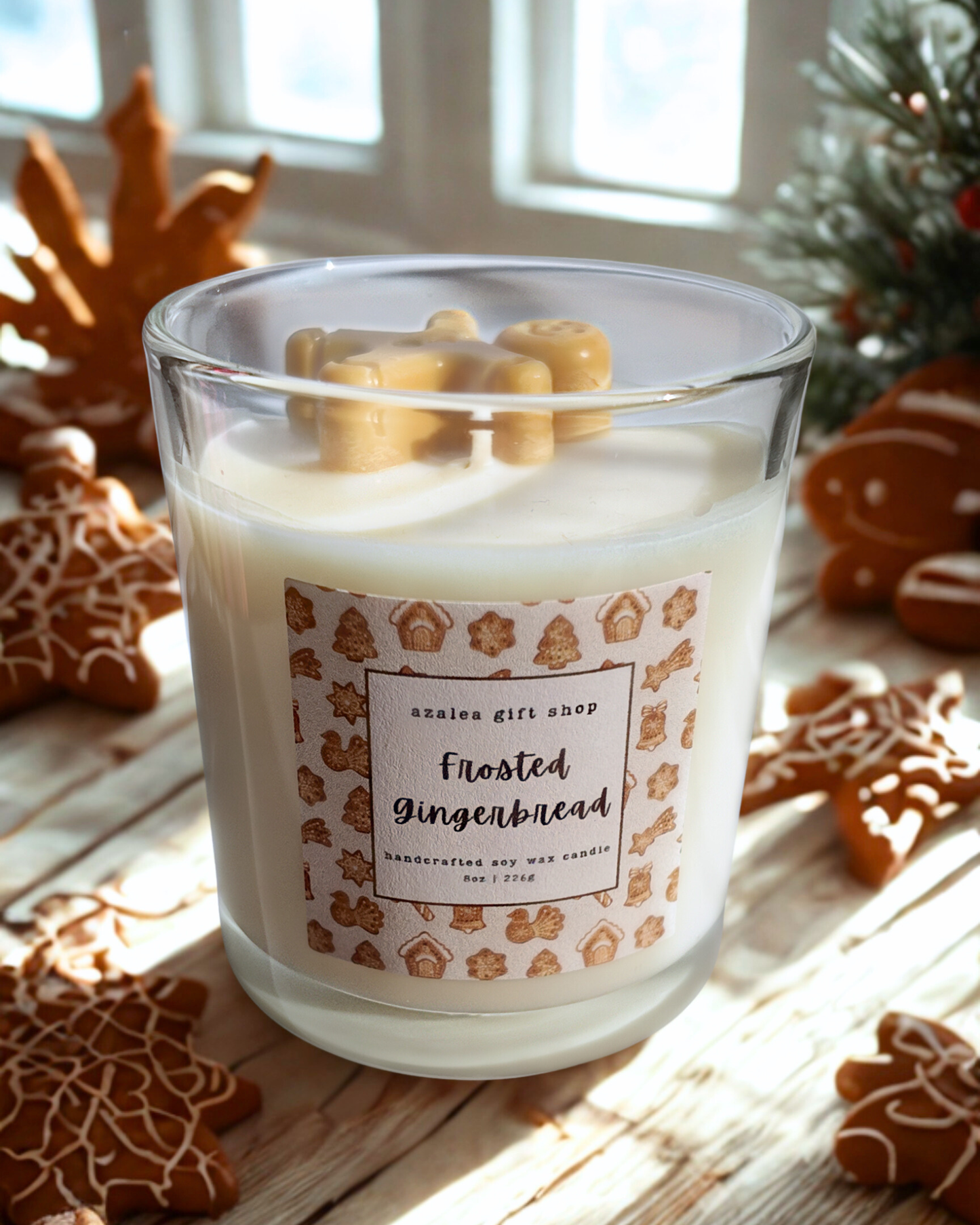 8oz Soy Wax Candle – Frosted Gingerbread - Hand Poured