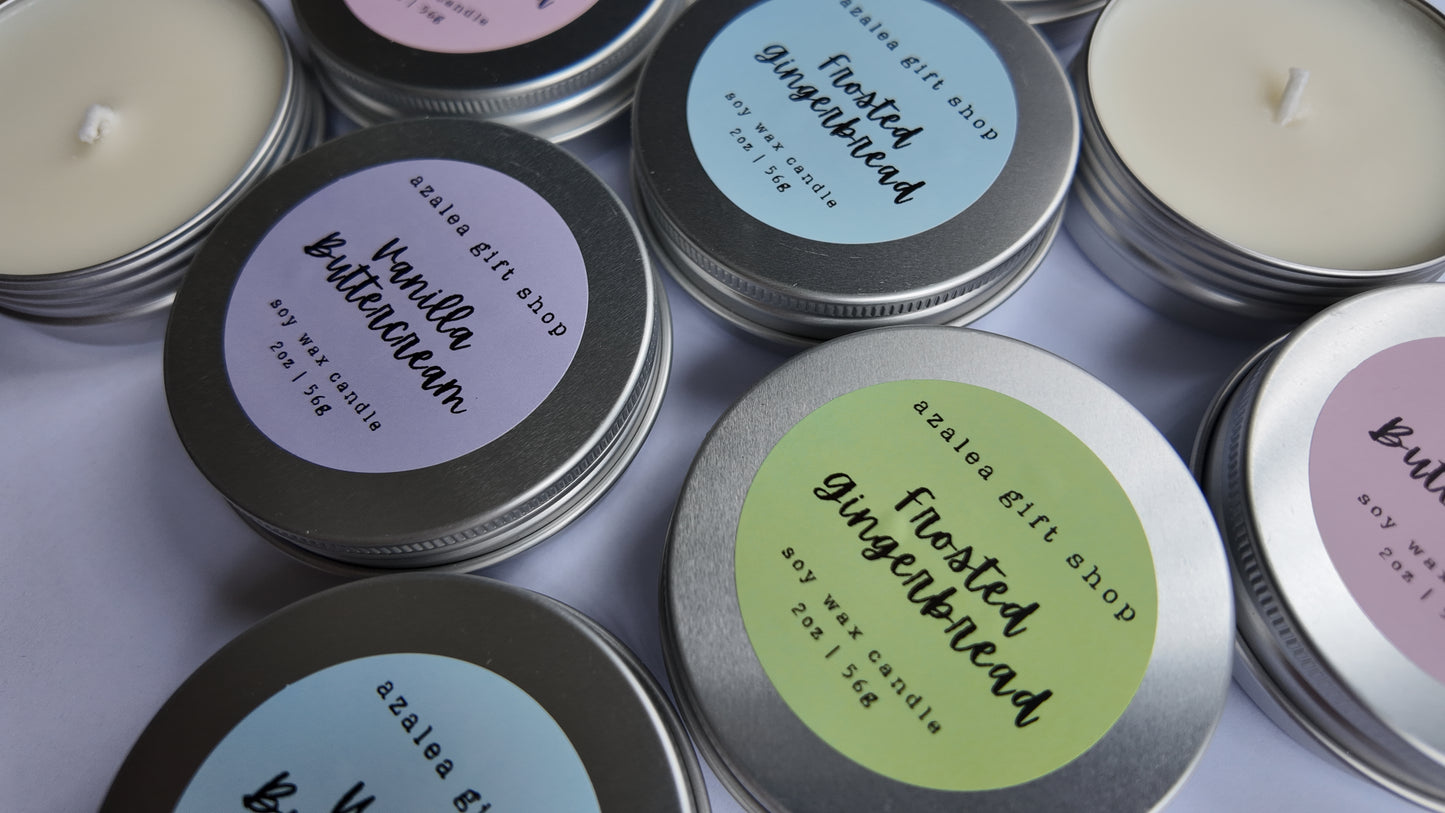 Travel Soy Candle 2 oz | Handmade Small Batch | 22 Scents | Sampler Candle | Wedding & Events Favors