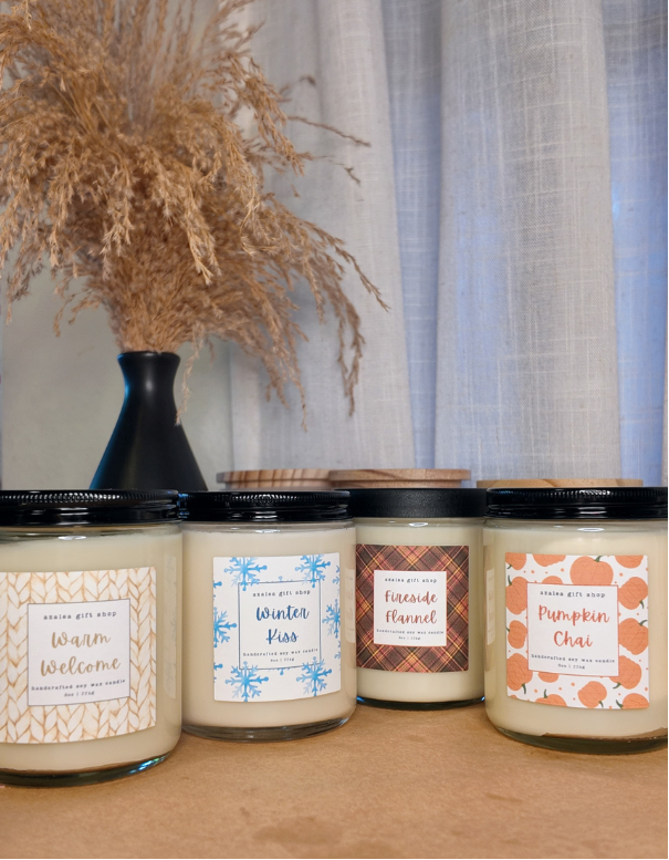 Handmade 100% Soy Candle – 8oz Glass Jar | Seasonal Scents | Cozy Fall & Winter Scents | Made in California