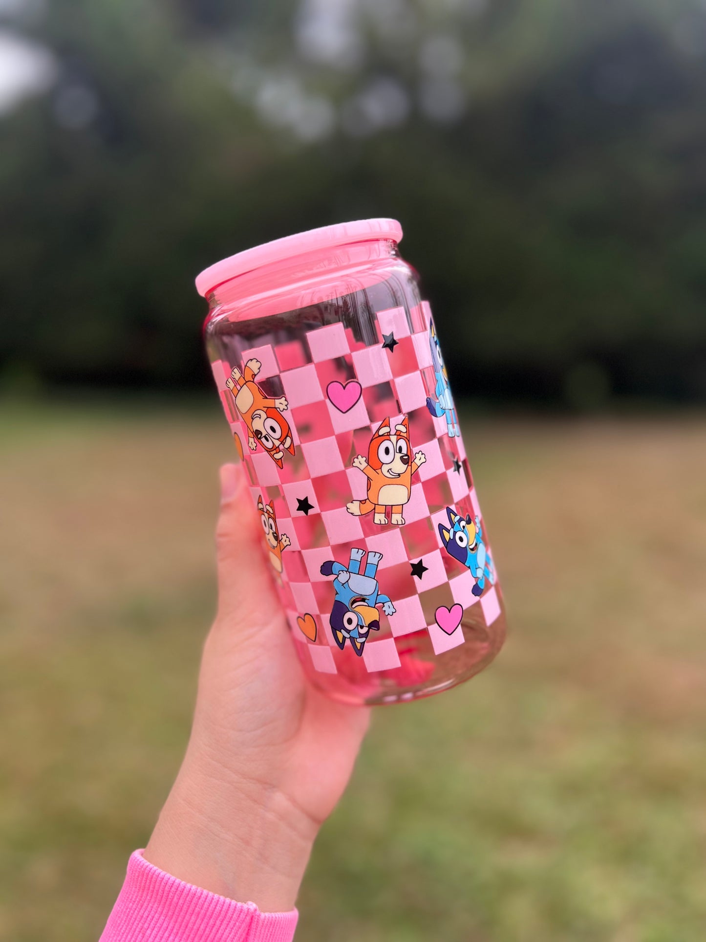 Jelly Glass Can 16oz Cup w Cartoon Decal