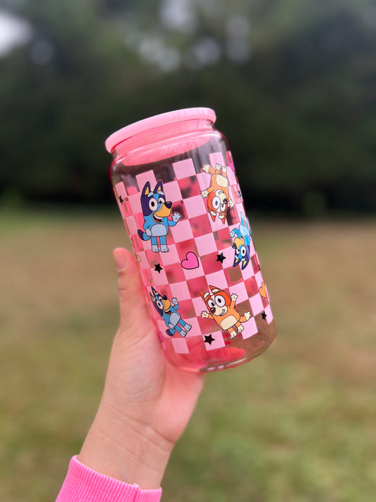 Jelly Glass Can 16oz Cup w Cartoon Decal