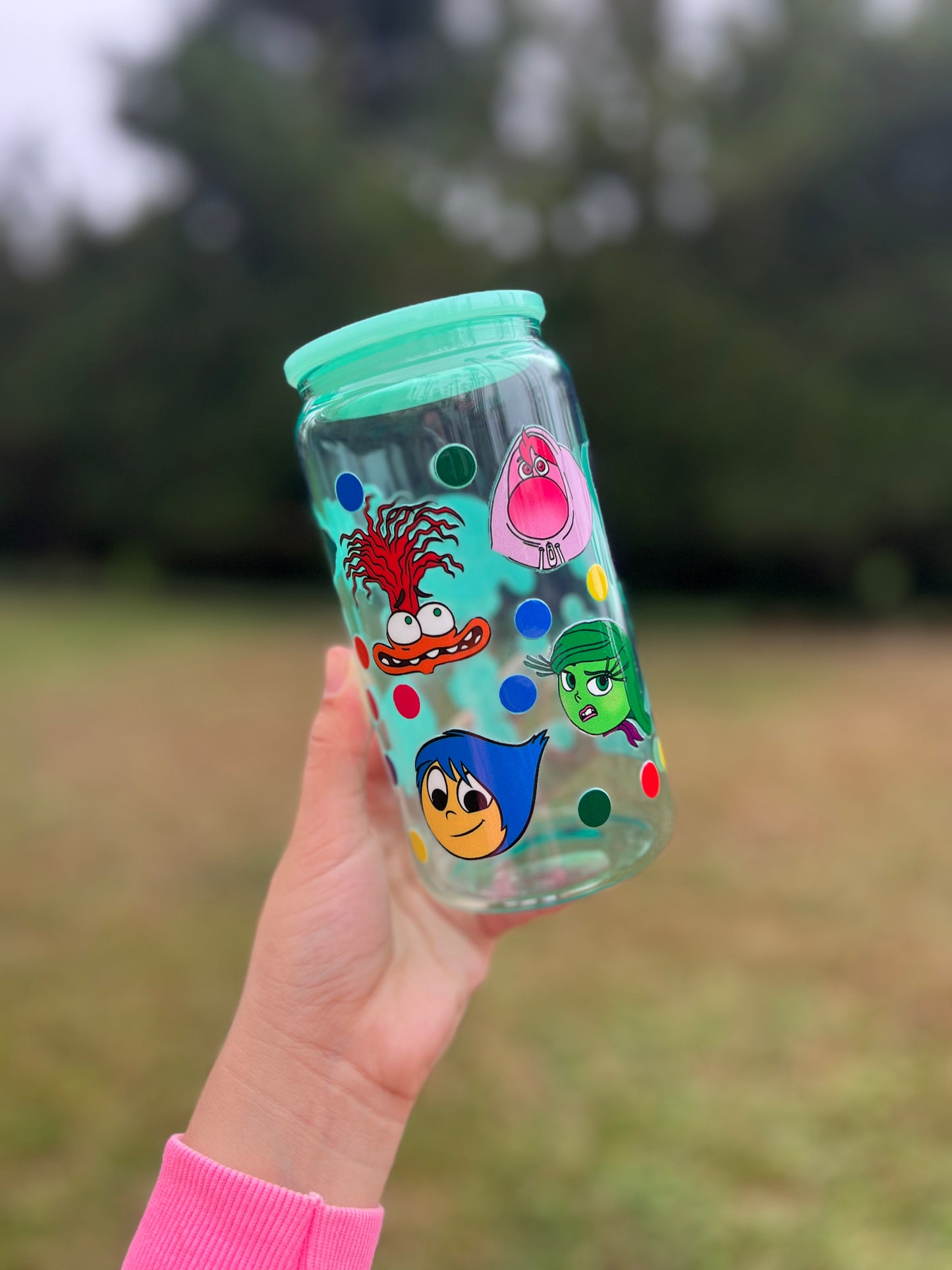 Jelly Glass Can 16oz Cup w Emotion Character Decal