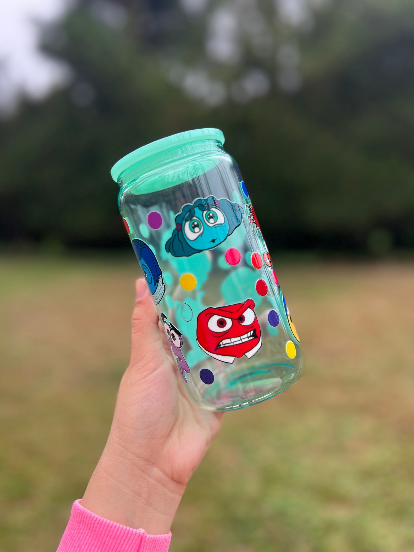 Jelly Glass Can 16oz Cup w Emotion Character Decal