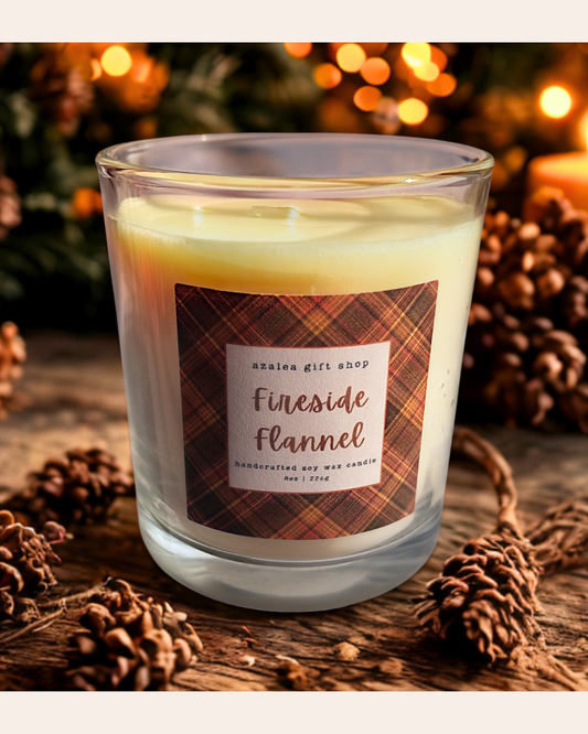 8oz Soy Wax Candle – Fireside Flannel - Hand Poured