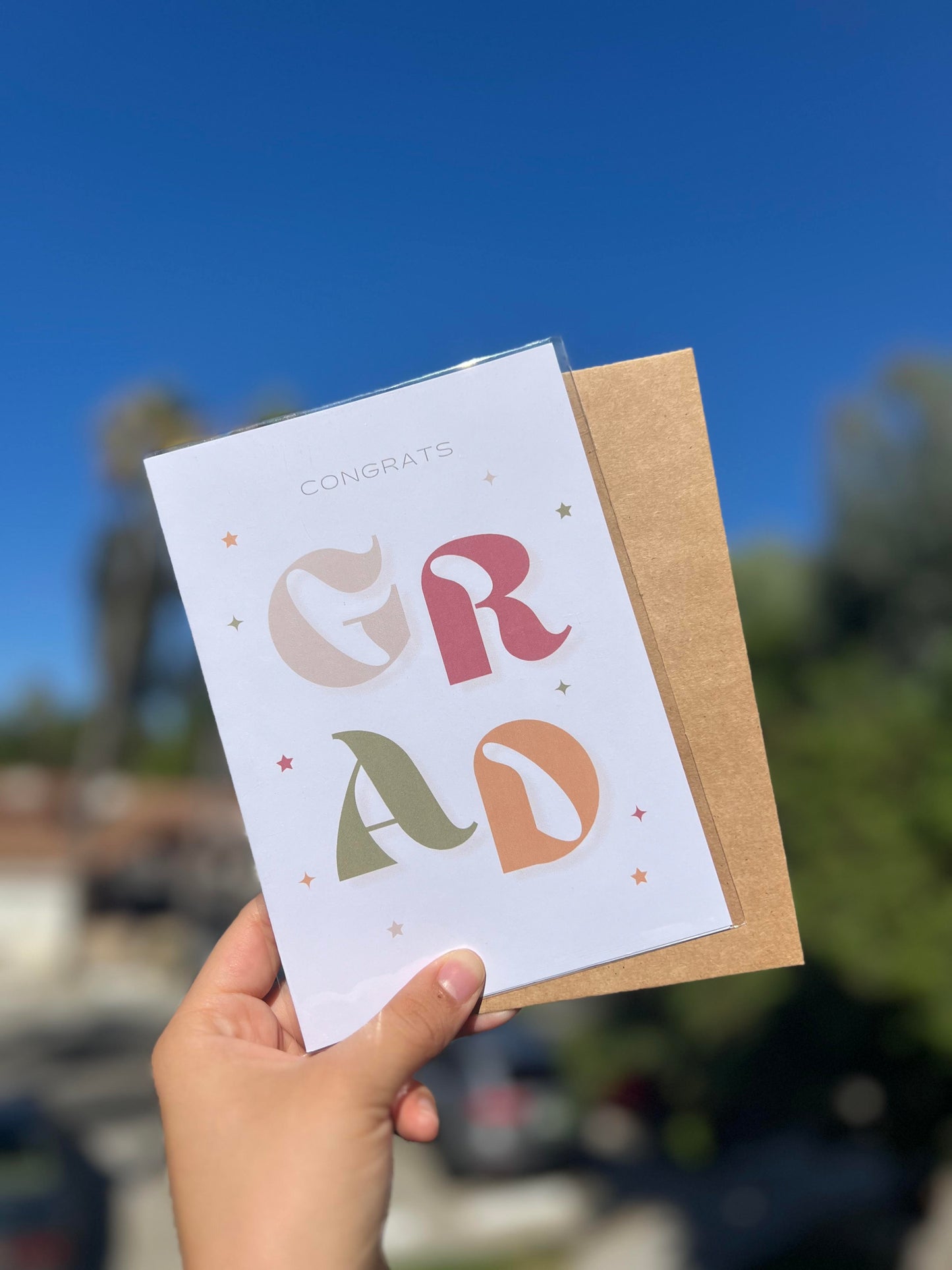 'Congrats Grad' Neutral Minimalist Greeting Card