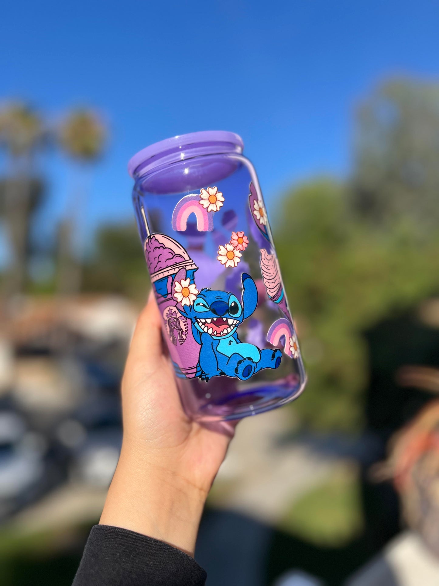 Jelly Glass Can 16oz Cup w Alien & Coffee Decal