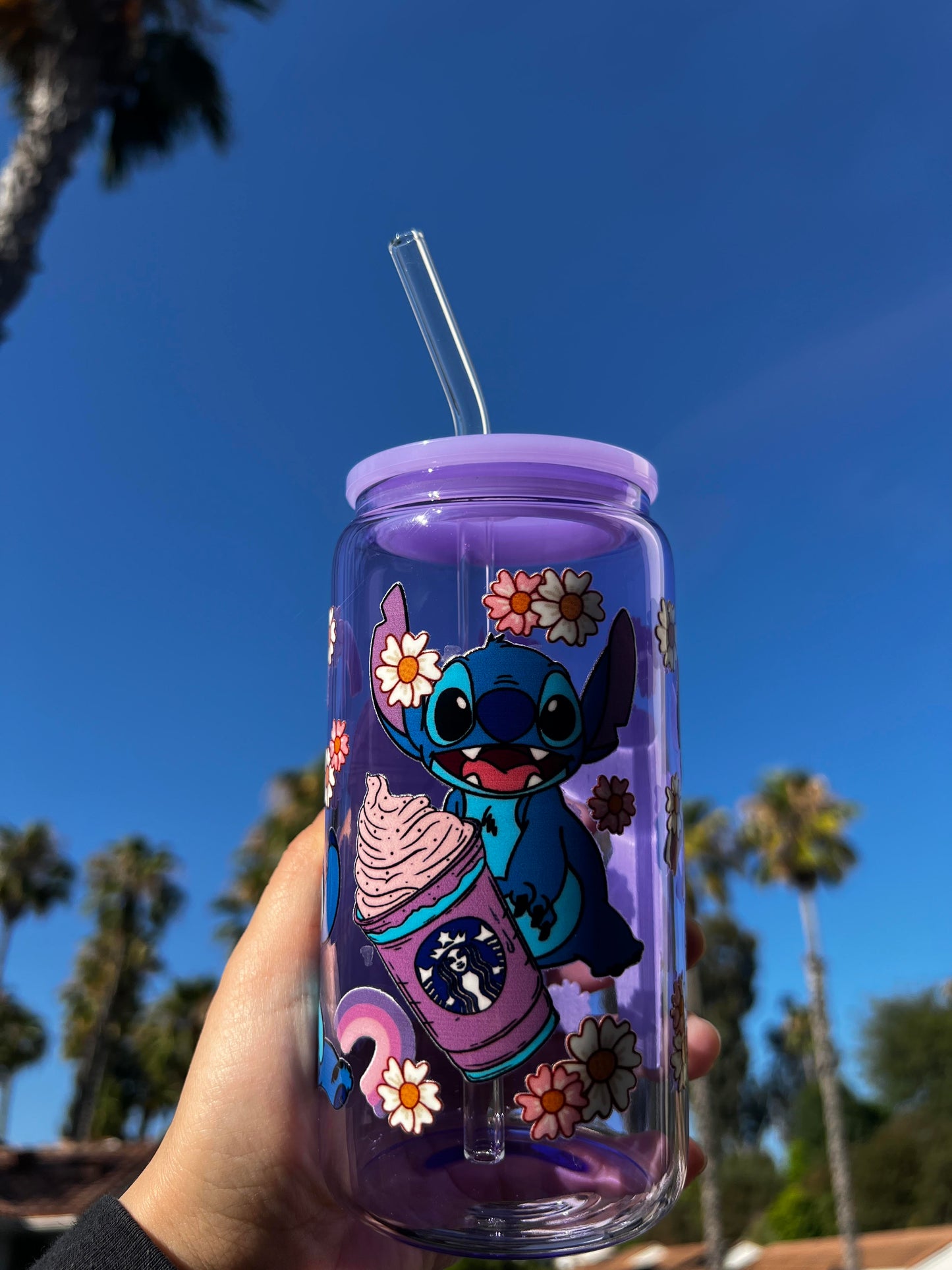 Jelly Glass Can 16oz Cup w Alien & Coffee Decal