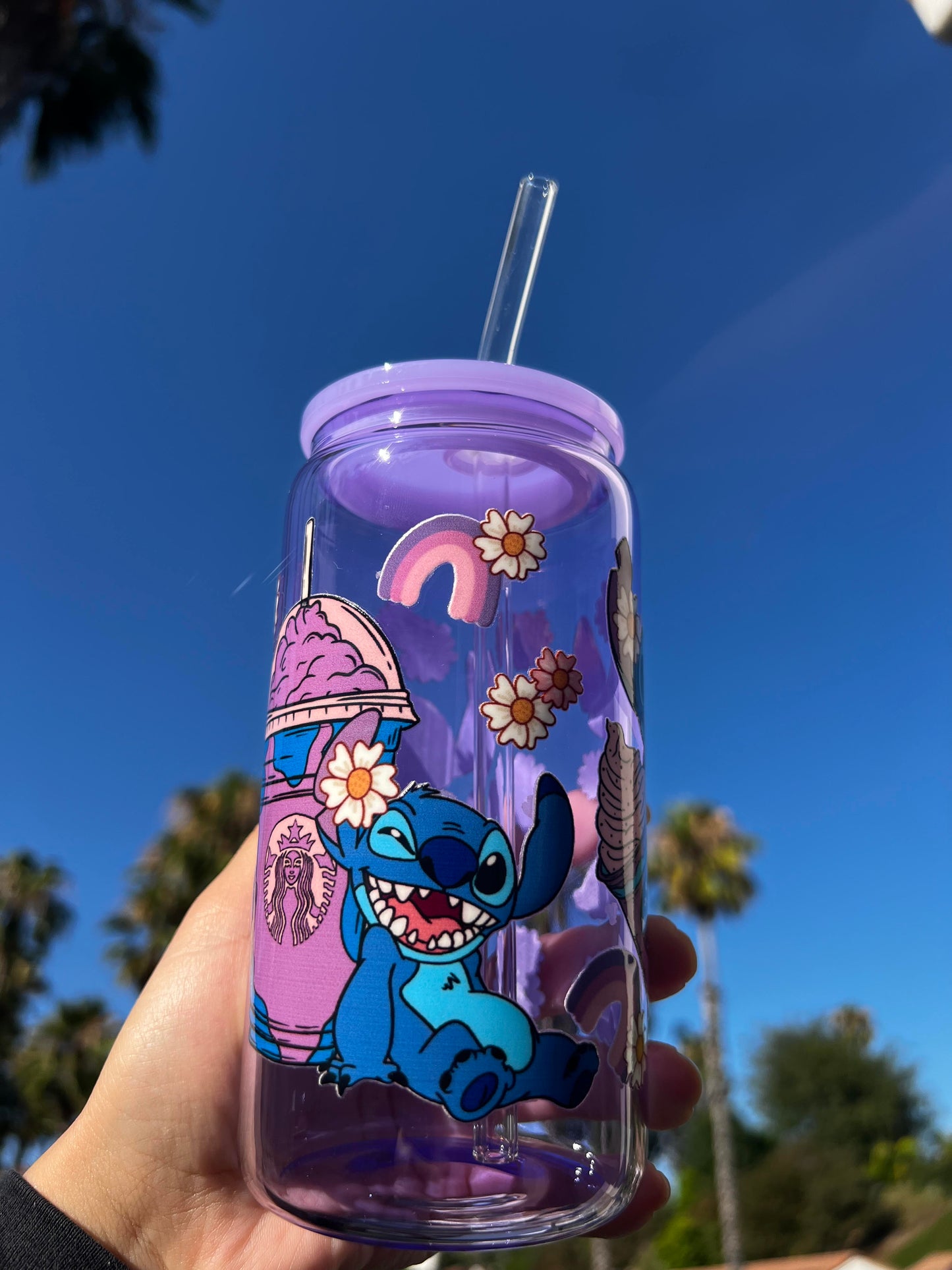 Jelly Glass Can 16oz Cup w Alien & Coffee Decal