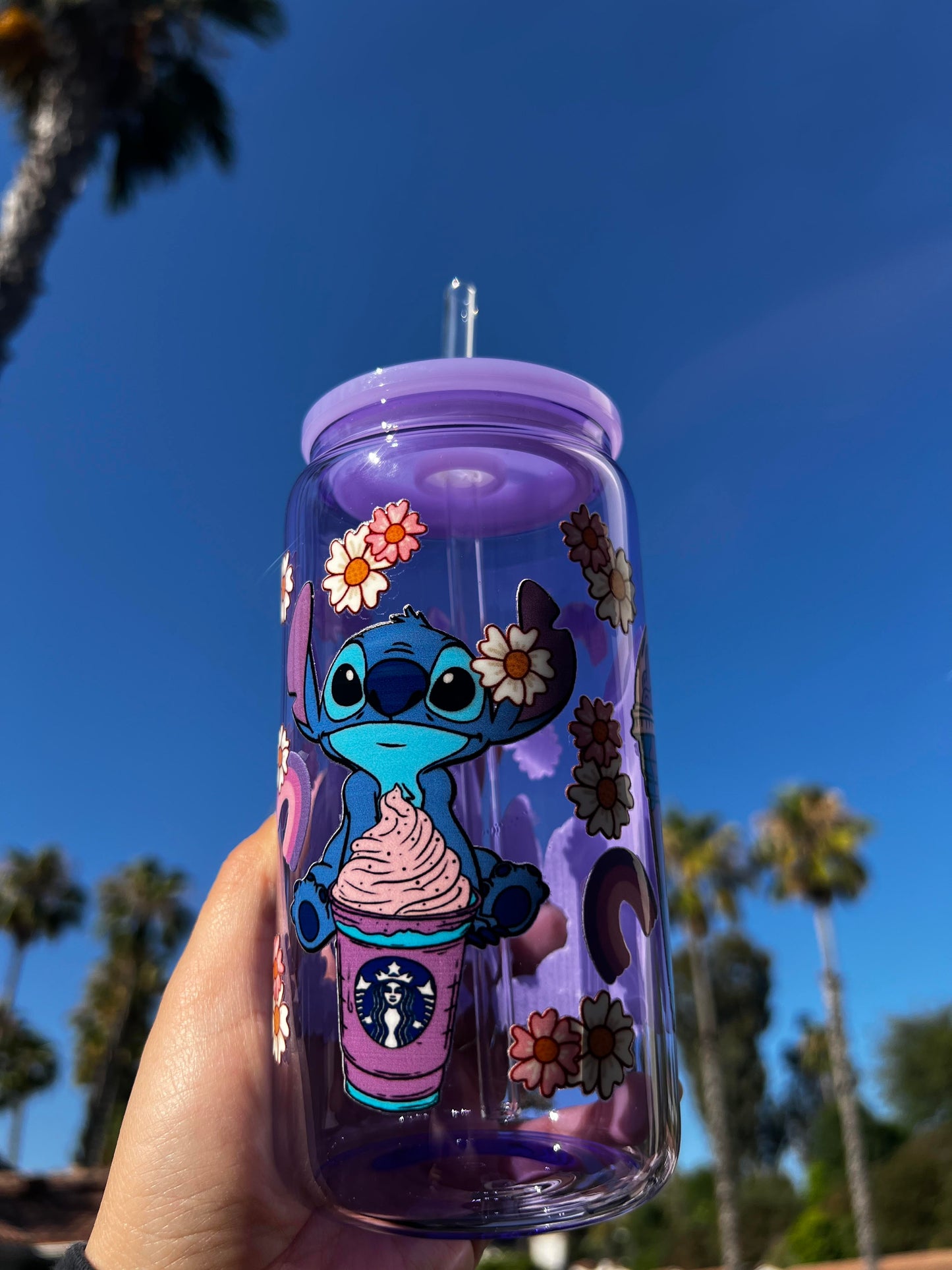 Jelly Glass Can 16oz Cup w Alien & Coffee Decal