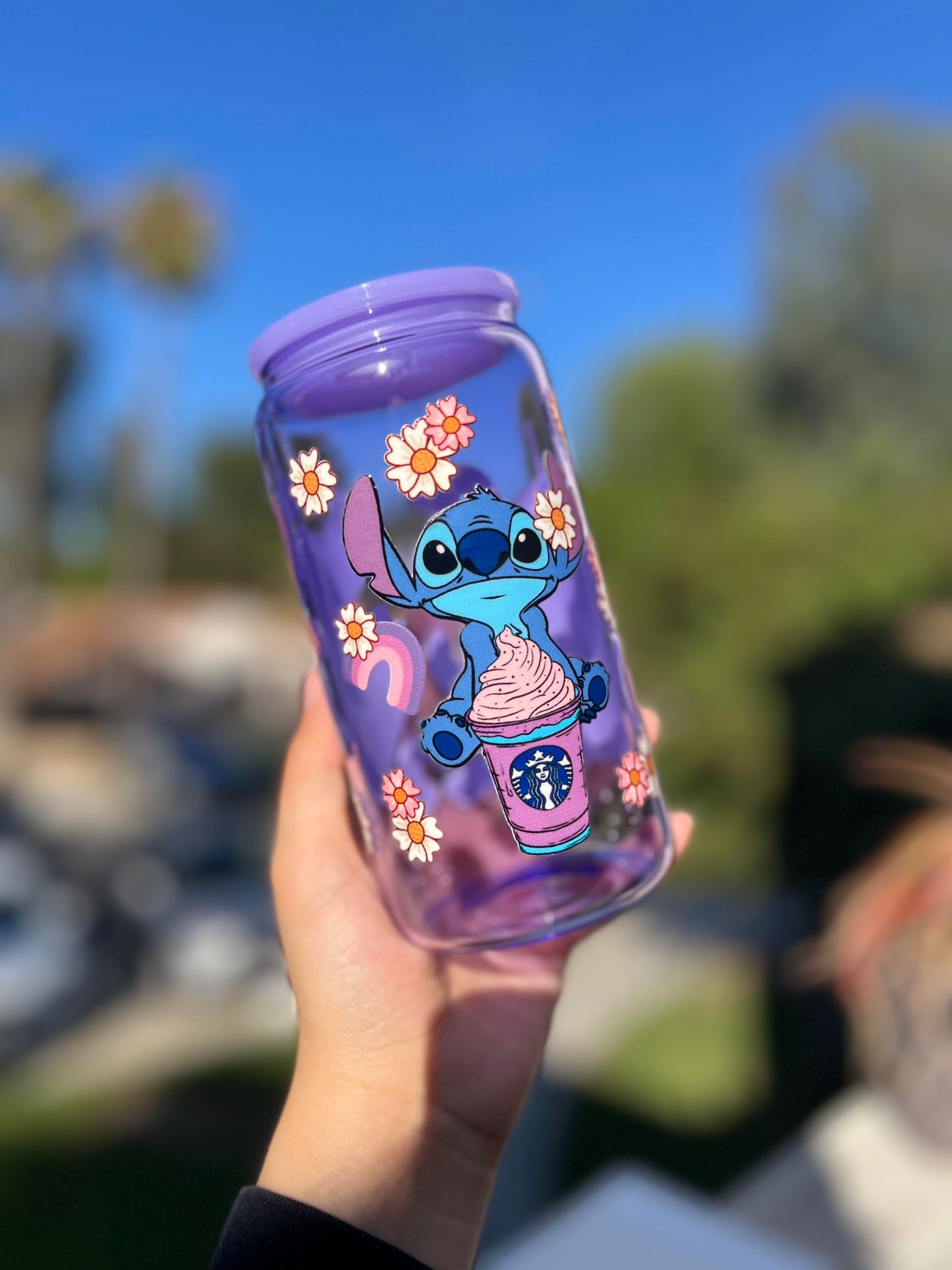 Jelly Glass Can 16oz Cup w Alien & Coffee Decal